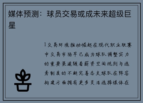 媒体预测：球员交易或成未来超级巨星